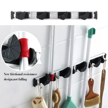 

1 PC Wall Mount Mop Broom Holder Organizer Garage Storage Solutions Mounted 4 Position 5 Hooks For Shelving T20