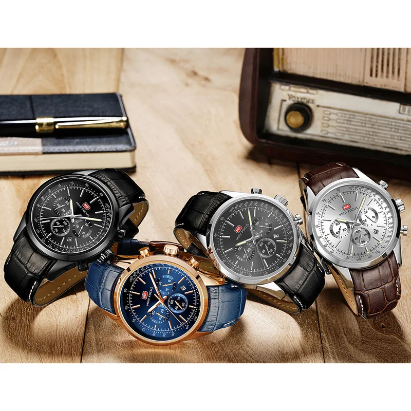MINI FOCUS Chronograph Wrist Watches Mens Top Brand Waterproof Military Watch Men Quartz Sport Leat