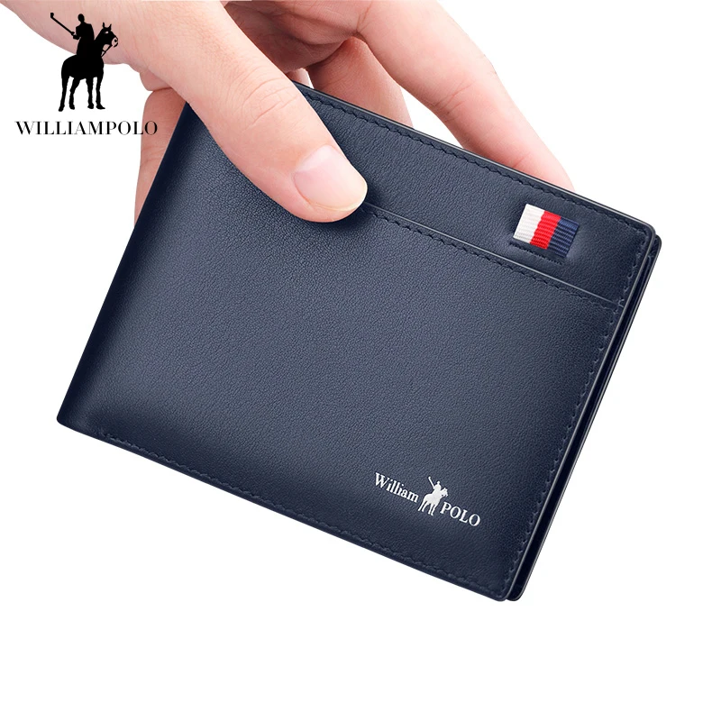 

WILLIAMPOLO Short Slim Wallet Men Leather Standard Casual Simple Solid Driver License Wallets Handmade Cash Card Holders Gifts