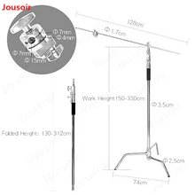 C Stand Metal Max Height 130″/330cm Adjustable Reflector Stand with 50″/128cm Holding Arm and 2 Pieces Grip Head for Stuido CD50