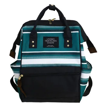 

Backpack Women Large Capacity Fashion Simple School Backpack Girl Canvas Student Clip Stripe Contrast Color Backpack K417