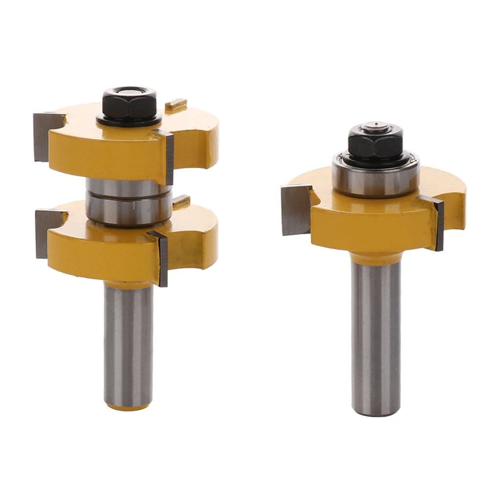 

2pcs Tongue And Groove Router Bit Set Joint Mounting Router Bit Wood Cutting Tool 1/2 Handle 3-Tooth T-Shaped Knives Blade12.7mm
