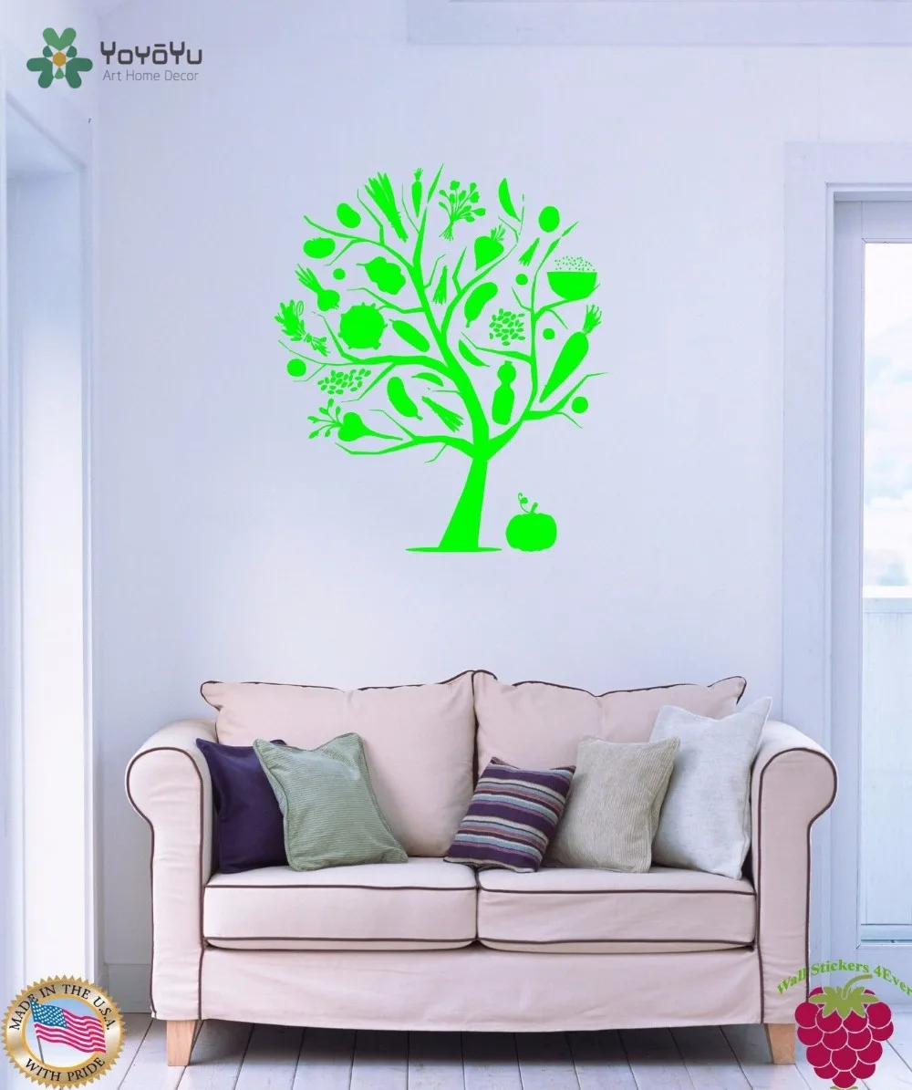 

YOYOYU Wall Decal Vinyl Art Wall Sticker Vegeterian Tree Decor Fruits Vegetables Cool Poster for Kitchen Removeable Mural YO522