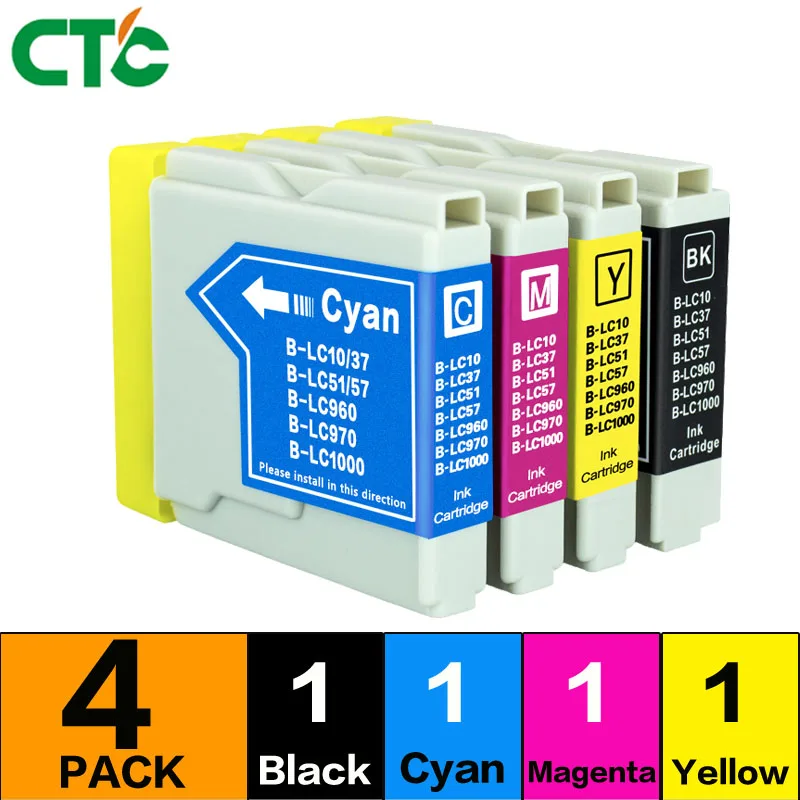 

4P LC10 LC37 LC51 LC57 LC960 LC970 LC1000 Ink Cartridge Compatible For Brother DCP-130C DCP-135C MFC-235C MFC-240C 750CN 750CW