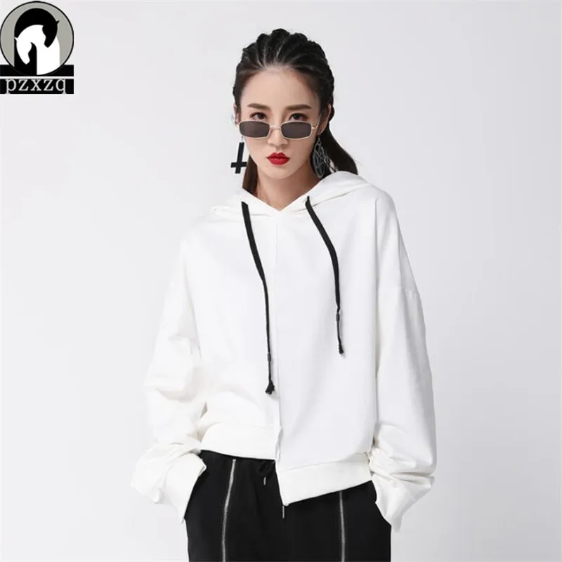 

2018 Autumn And spring Casual Irregular Hem Long-sleeved Hoodie Loose Loose Bat Sleeve Women's Sweatshirt Coat Black And White