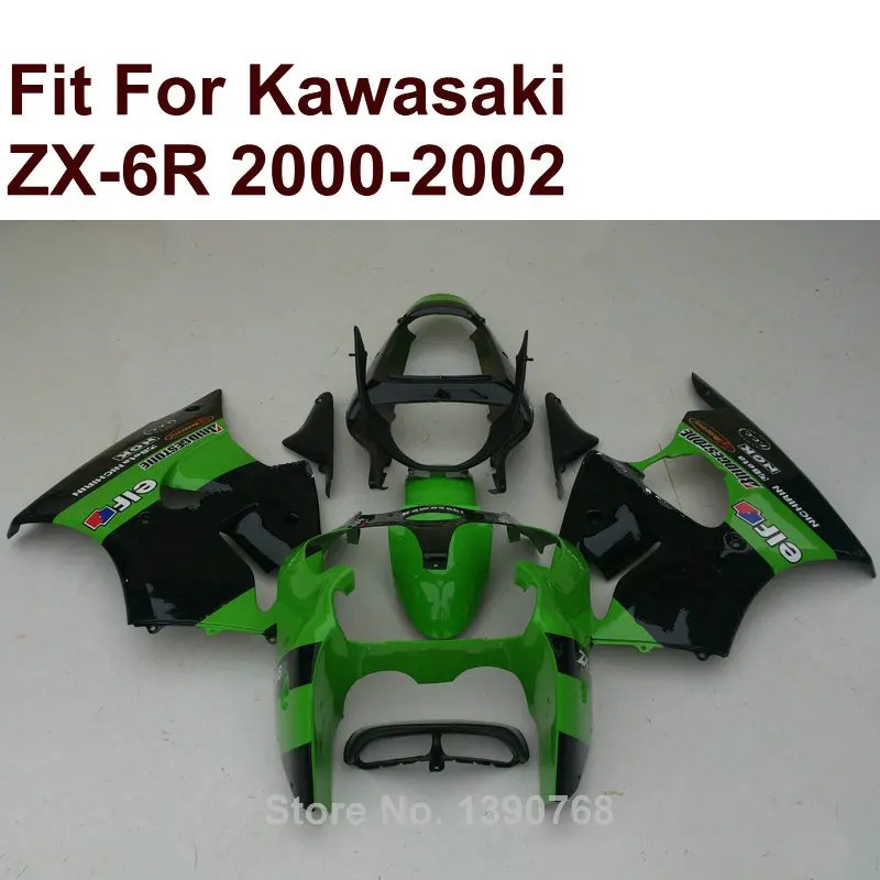 

high quality injection for Kawasaki ZX6R fairing kit green black 2000 2001 2002 Ninja ZX 6R 636 00 01 02 fairings HZ10