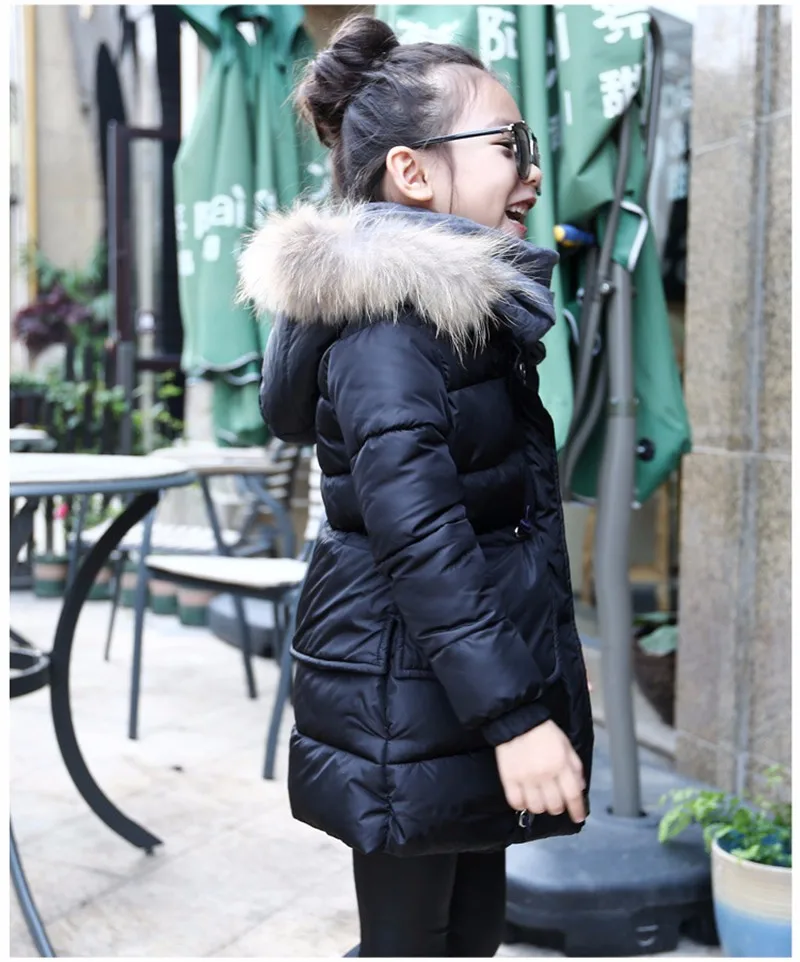 Новое поступление года, зимнее хлопковое пальто для девочек детское длинное стильное пальто с капюшоном плотное Детское пальто хлопковая стеганая одежда с искусственным мехом