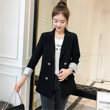 

2020 Blazer Jaqueta Feminina Ol Ladies Outwear Korean Leisure Suit Solid Double-breasted Women Spring Summer Blazers Jacket