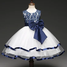 Белые вечерние платья принцессы без рукавов для девочек кружевное свадебное платье с бантом Синее Платье До Колена Для Девочек
