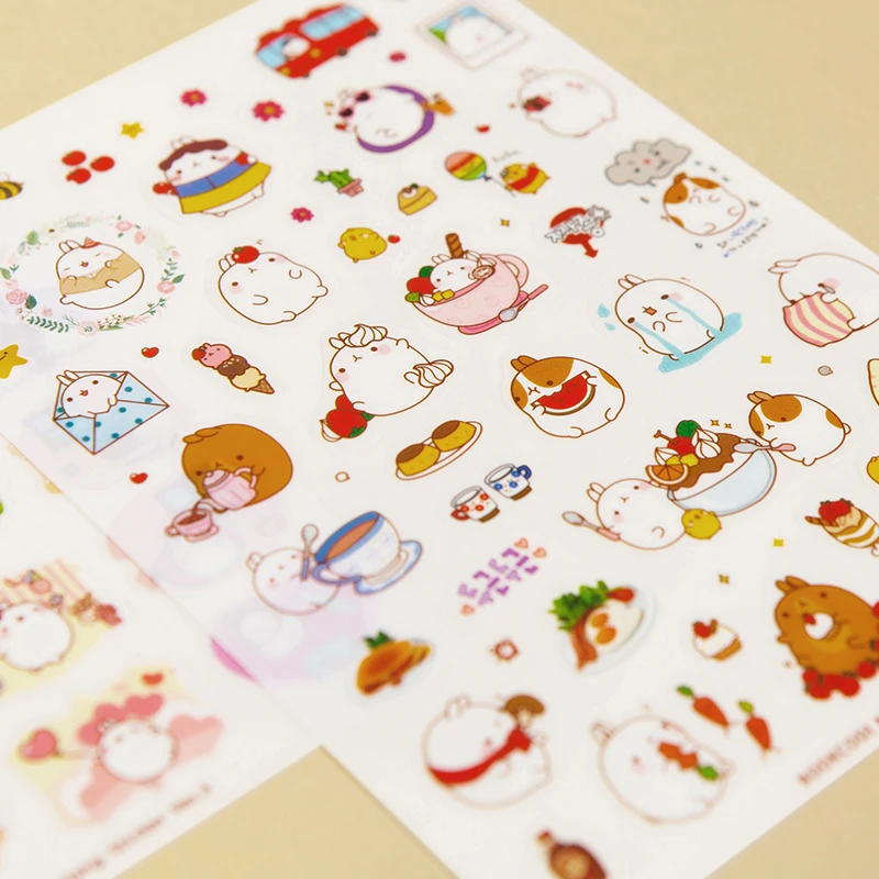 

6 Sheets /pack Cute Kawaii Rabbit Adhesive Stickers Decorative Stick Label Decor School Office Student Stationery