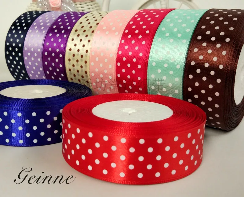 

new arrive 25yards 1" (25mm) satin ribbon Polka Dots printed ribbon with white dots, DIY hairbow accessoriesn more colors