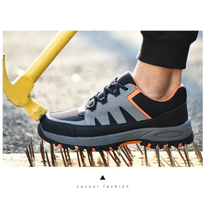 Ar Grey Causal Ao Puncture Respirável Do Durável Sneaker proof Sapatos Trabalho X De Aço Orange Dos Antiderrapante Biqueira Verão Livre Segurança Homens 5Axpqw