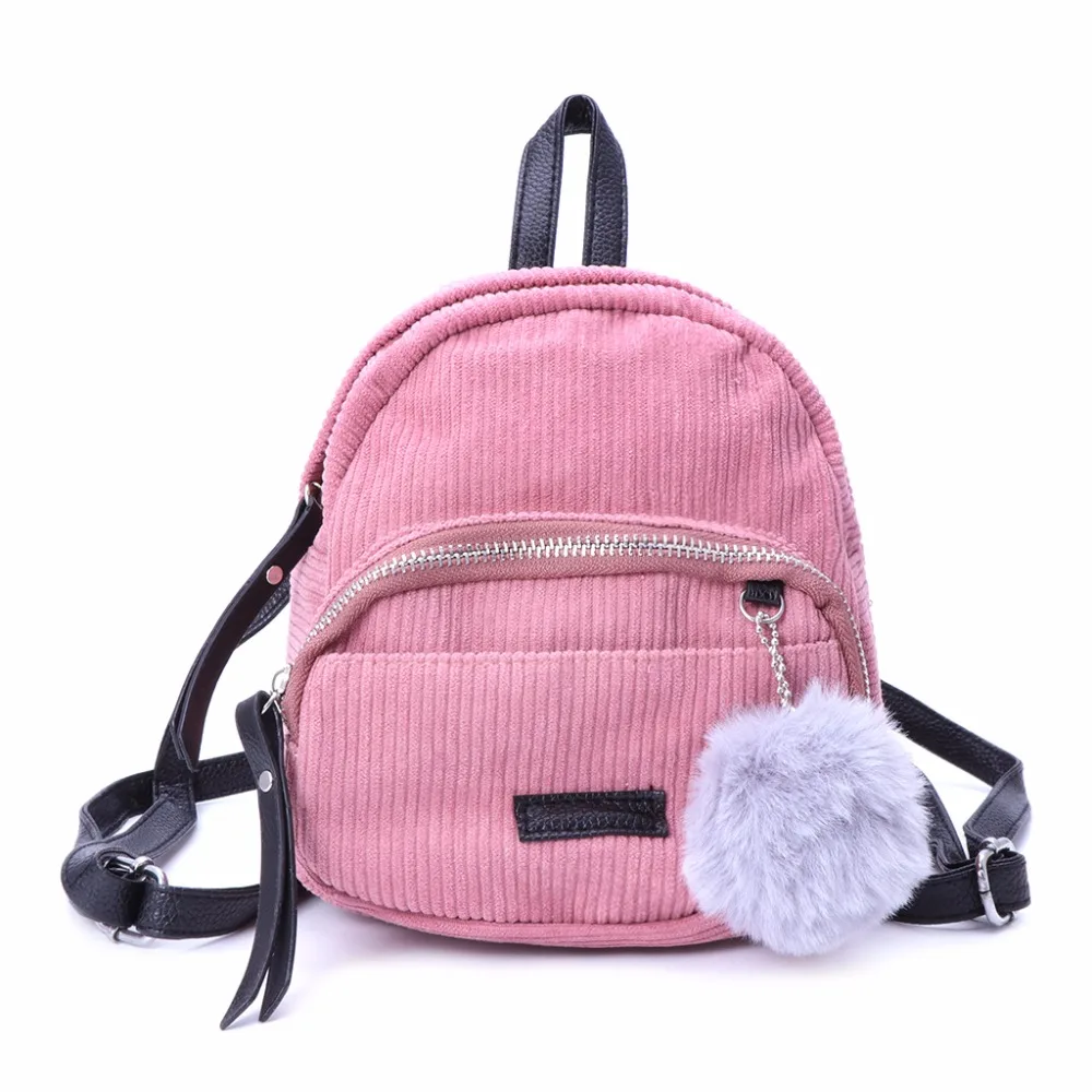 

New Arrive Women Fur Ball Travel Velvet School Shoulder Bag Girls Teenage Small Backpack