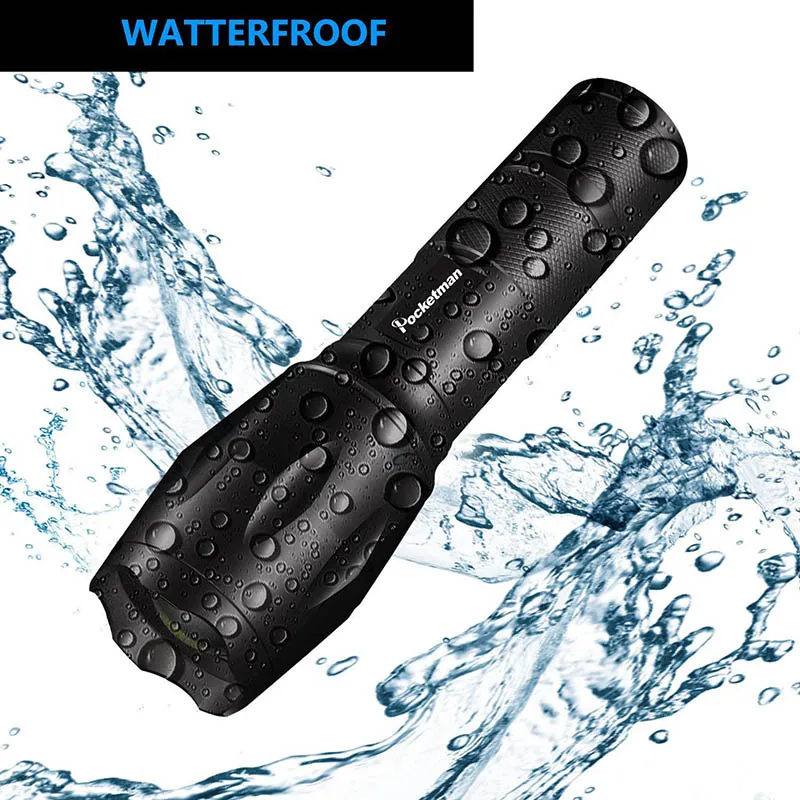 T6 Glareing Flashlight Black Portable Outdoor Water Resistant Torch Light JDH99