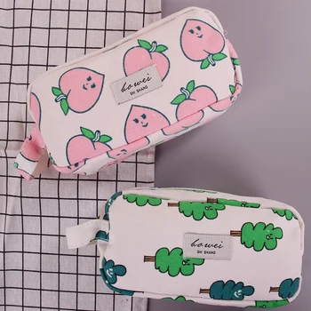 

New Big capacity canvas Leaves Peach student pencil bag school pencil case pen curtain storage bag