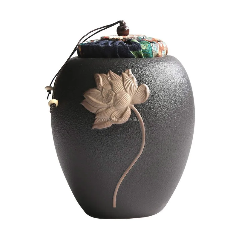 

Lotus pattern Pet urn, ceramic pet souvenir, sealed animal coffin for dog /cat small pet funeral urn 3 color