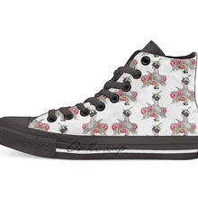 Маленькая девочка с цветами Маки в горошек Whimsical Art Повседневная Высокая холщовая обувь кеды для дропшиппинг