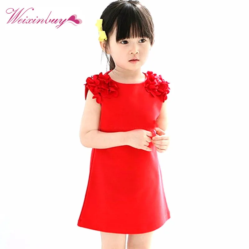 

vestidos Dress for Girl Summer Kids Flower Sleeveless Princess Mini Dress Party Dresses Clothes Red Pink Solid Vestidos