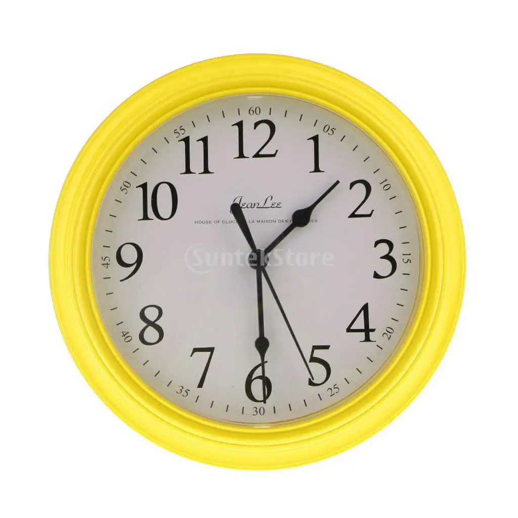  Round Quartz Clock-Wall Clock for Living Room, Bedroom, Kitchen- 22cm Yellow/Red/Black/White