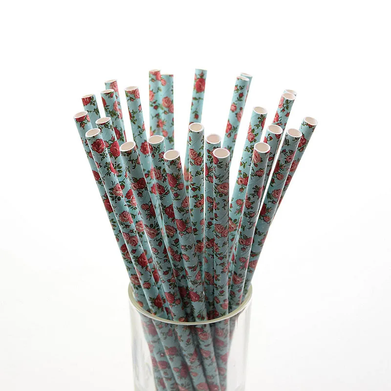 Buy 50pcs Vintage Retro Floral Paper Straws kids birthday wedding decorative