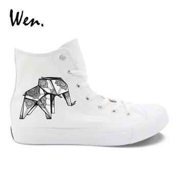 

Wen Paper Folding Elephant Creative Flexagon White Sneakers Womens Original Design Mens Canvas Shoes Black Lacing Plimsolls