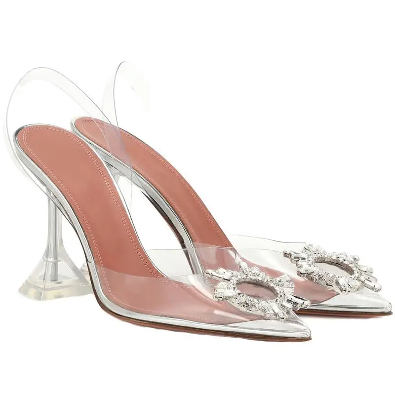 

Pointed Toe Transparent Women Sandals Summer 2019 New-style Diamond Sexy High-heeled Shoes Womens Shoes PVC High Fashion