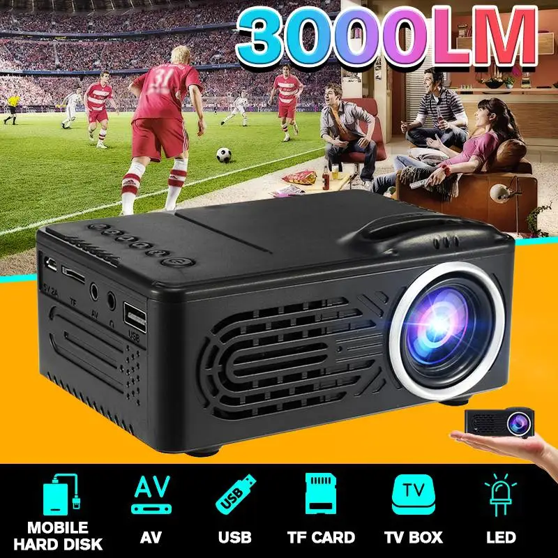 

LEORY Newest 3000 Lumens 1080P HD LED Portable Projector 320x240 Resolution Multimedia Home Cinema Movie Beamer Video Theater