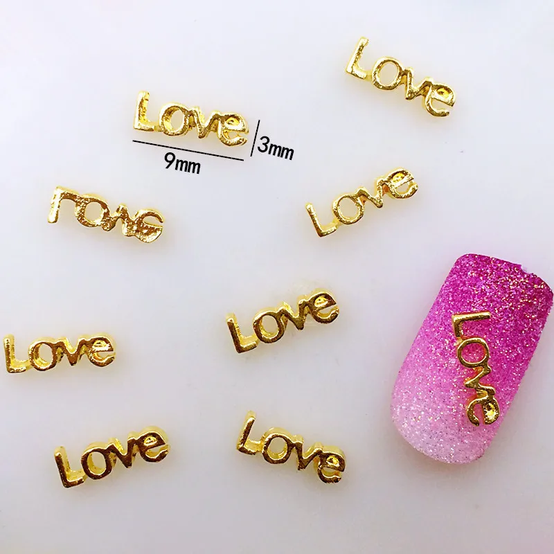 10Pcs/Lot Japan 3*9mm Gold Letter"love" 3D DIY Metal Alloy Nail Art