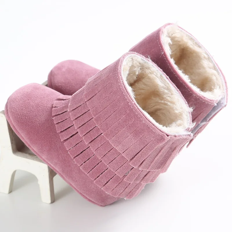 Теплые зимние сапоги с бахромой для девочек 0-1 лет; обувь для малышей
