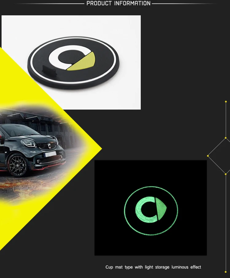 Нескользящие Коврики для чашек Smart Fortwo Forfour 453, флуоресцентные Чехлы для хранения логотипов, противоскользящие Чехлы, украшение интерьера, стиль автомобиля