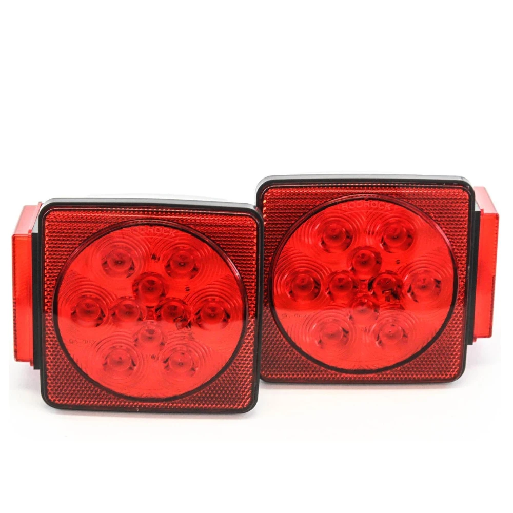 One Pair Red LED Square Trailer Truck Tail Light Lamp Mount Signal Light Flashing Rear Stop Brake Light For Vehicles Waterproof