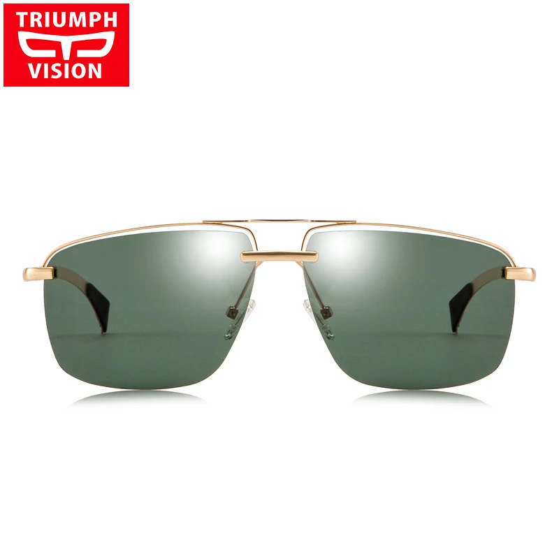 TRIUMPH VISION, Ретро стиль, солнцезащитные очки для мужчин, поляризационные, Золотая оправа, зеленые линзы, солнцезащитные очки, квадратные, для водителя, крутые оттенки