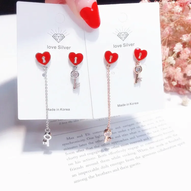 Key heart асимметричные серьги 100% стерлингового серебра 925 пробы ювелирные изделия
