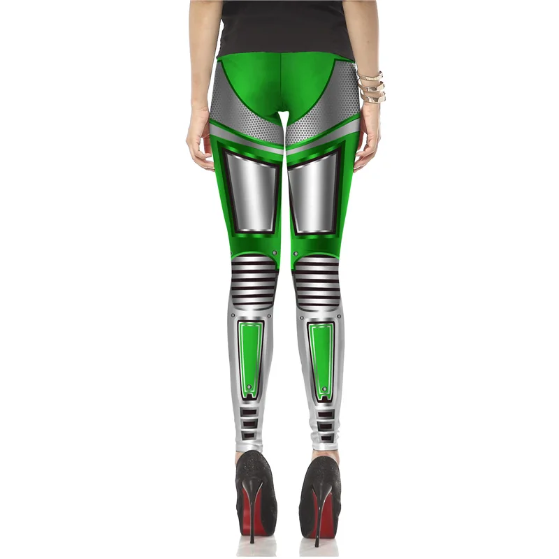 FCCEXIO новые леггинсы дизайн леггинсы брюки с принтом татуировки зеленые Леггинсы меха Косплей робот комиксы Высокая талия женские брюки
