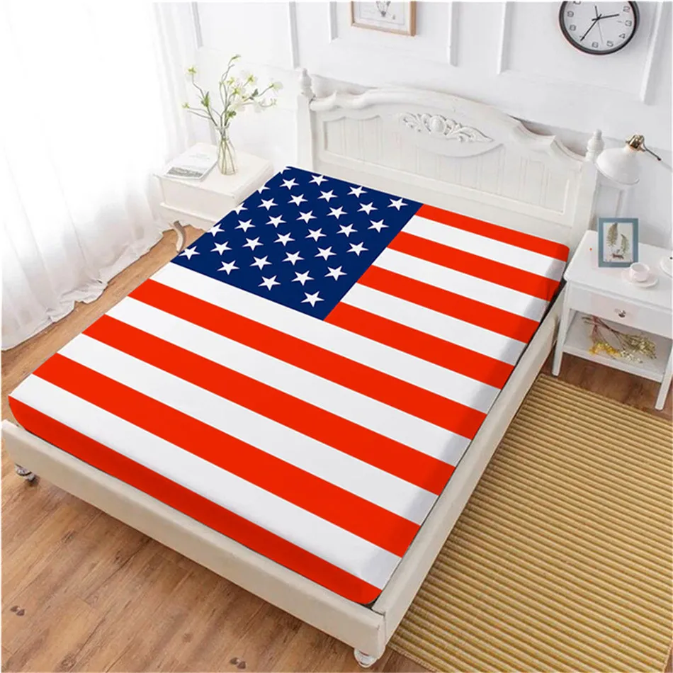 Flag Day Bed Sheet Classic American Flag Fitted Sheet Twin Full King