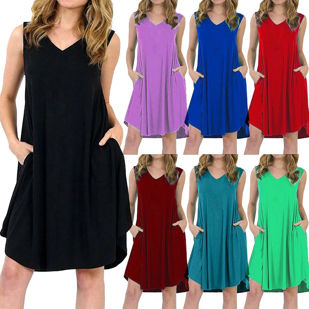 

Plus Size Women Ladies Sleeveless Swing Dress Skater Midi Flared Summer Sundress