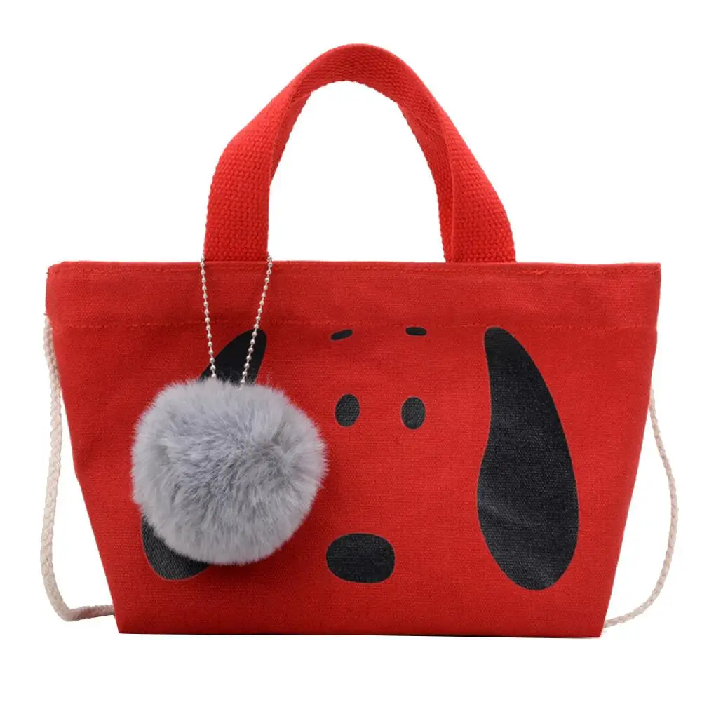 

Hot Children Girl Dog Print Pompom Decor Tote Pouch Crossbody Shoulder Canvas Bag Gift