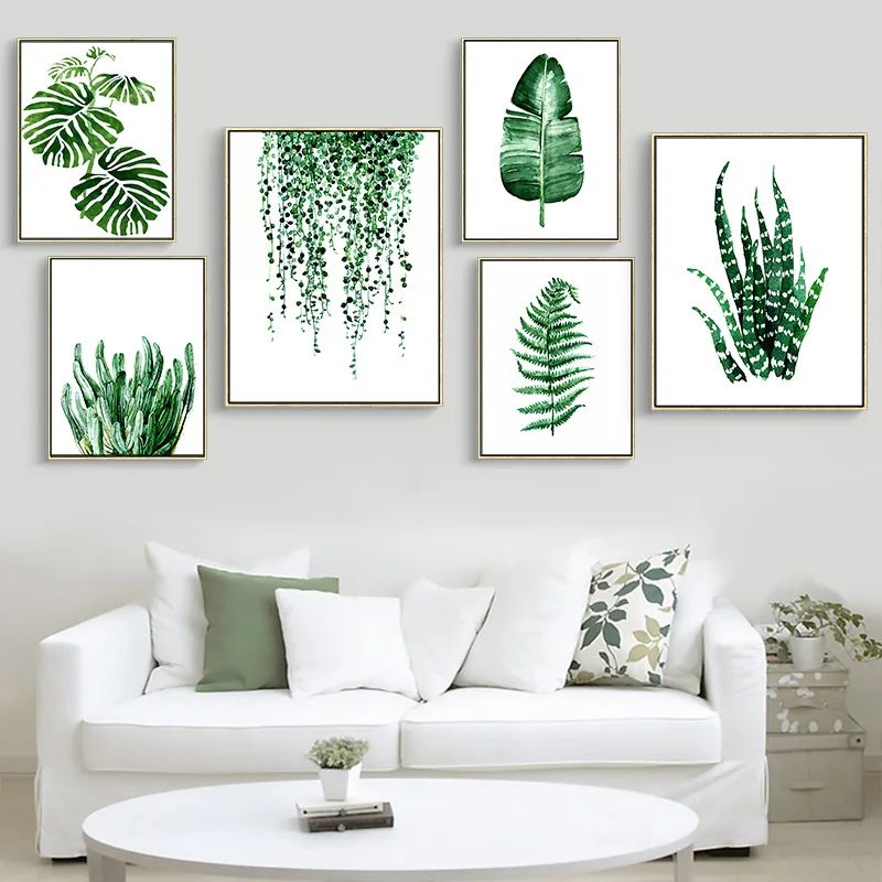 Nordijske zelene rastline pušča slike stensko umetnost tisk slikarstvo sodobno slikarstvo platna dnevna soba dekor doma plakati in grafike