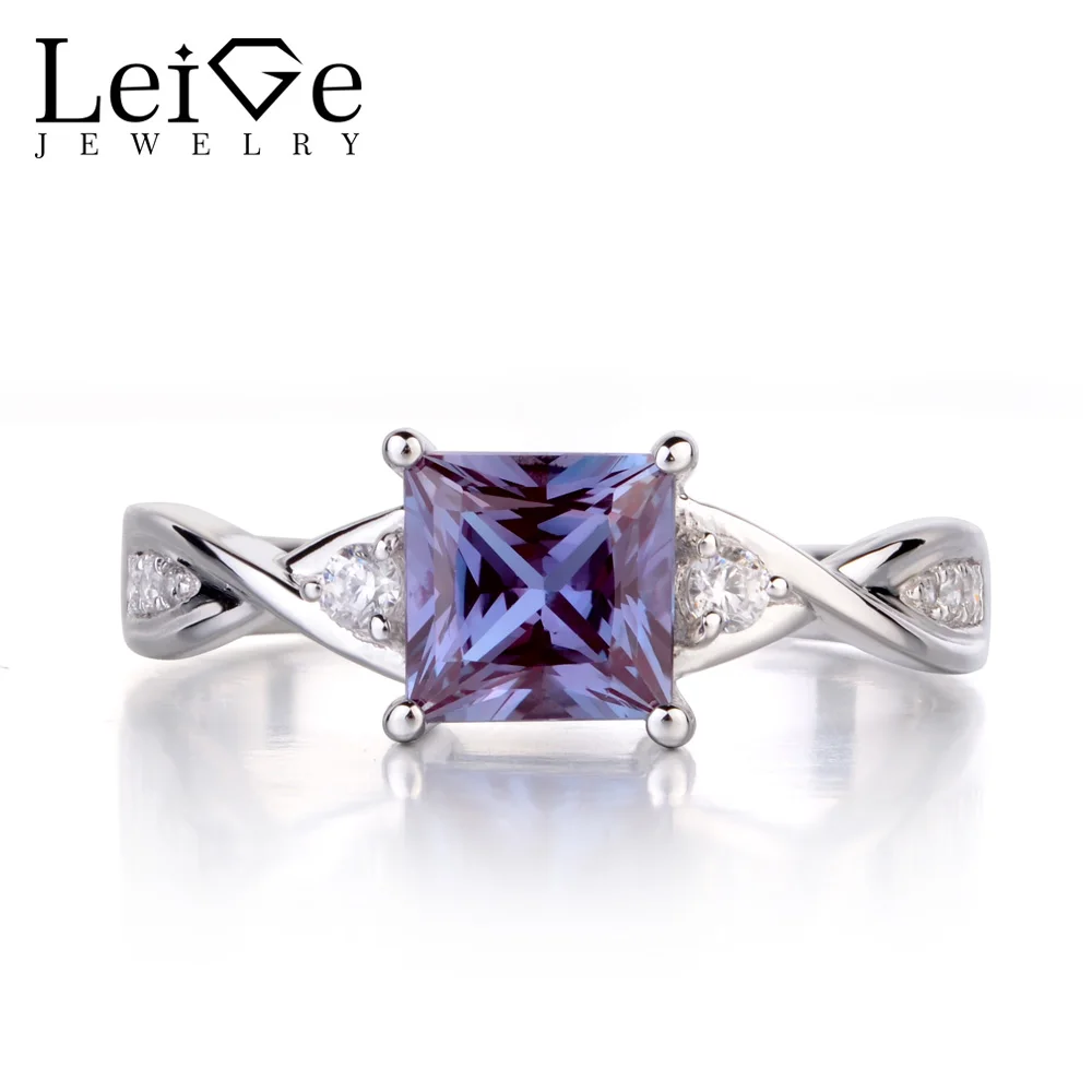 Leige Jewelry Alexandrite Ring Sterling Silver 925 Square Cut Gemstone