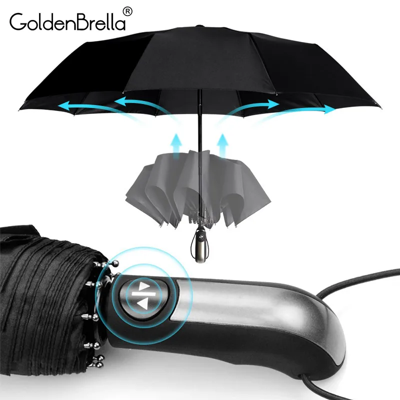 

Wind Resistant Fully-Automatic Umbrella Rain Women For Men 3Folding Gift Parasol Compact Large Travel Business Car 10K Umbrella