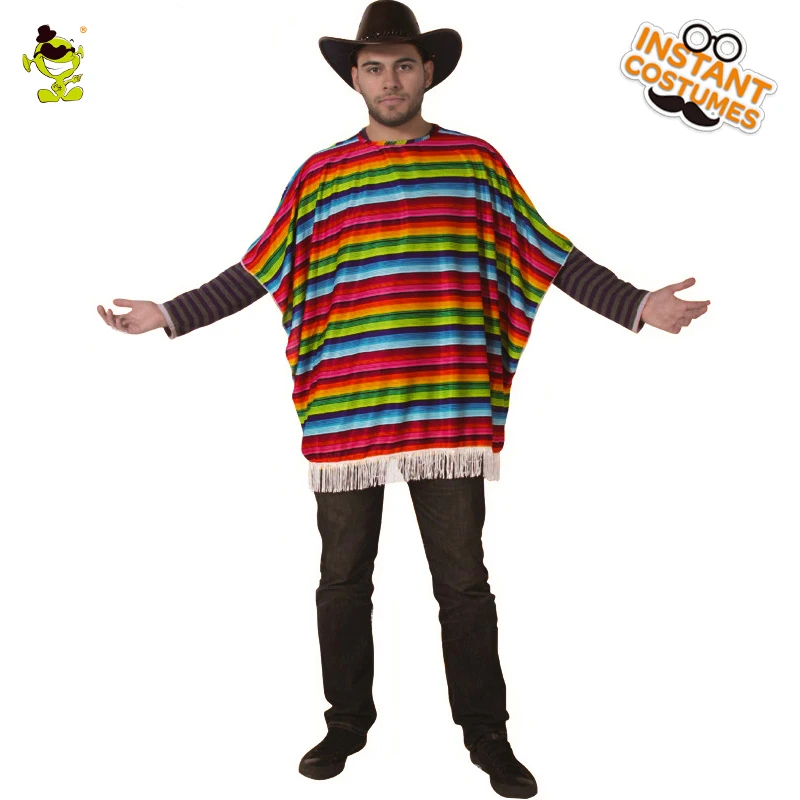 

Rainbow Color Striped Costume Adult Cape Mexican Costumes Cosplay Clothing for Men Party Cosplay Clothing