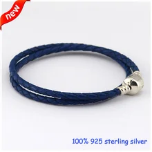 Compatible con las pulseras europeas Real 925 pulseras de cuero Clip de bloqueo de los encantos con cadena de cuero DIY venta al por mayor