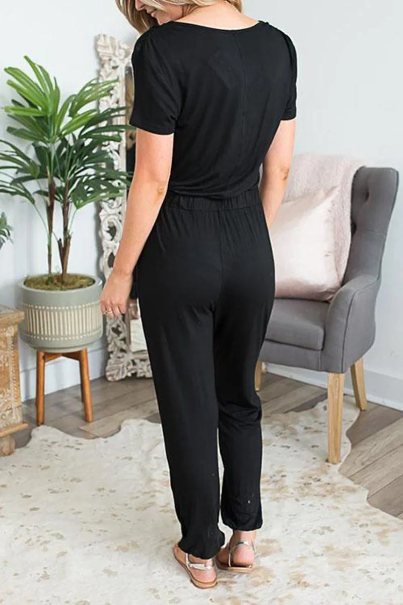 عميق V الرقبة أسود مثير الصلبة جيب بذلة المرأة الصيف قصيرة كم طويل وزرة الإناث الرياضة رومبير عارضة مريلة من القطن