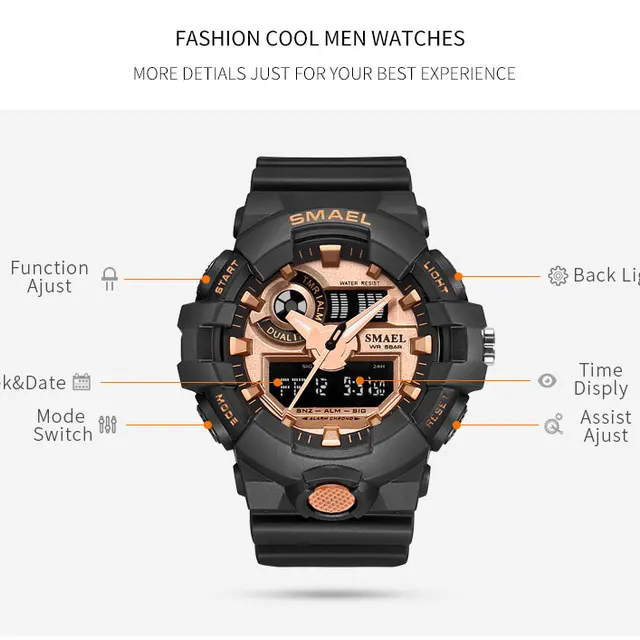 Top Luxury Brand SMAEL Mężczyźni Sport zegarki mężczyźni kwarcowy LED Analog zegar Man Military wodoodporny nadgarstek zegarek Relogio męski tanie i dobre opinie Quartz Wristwatches Complete Calendar Shock Resistant Rattrapante Stop Watch LED display Auto Date Water Resistant Back Light Chronograph Multiple Time Zone Alarm Perpetual Calendar Top Luxury Brand SMAEL Mężczyźni Sport zegarki mężczyźni kwarcowy LED Analog zegar Man Military wodoodporny nadgarstek zegarek Relogio męski tanie i dobre opinie Quartz Wristwatches Complete Calendar Shock Resistant Rattrapante Stop Watch LED display Auto Date Water Resistant Back Light Chronograph Multiple Time Zone Alarm Perpetual Calendar