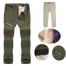 Для мужчин зимние съемный флис лайнер Пеший Туризм Softshell брюки открытый брюки Водонепроницаемый Thremal горных походов лыжные брюки 80