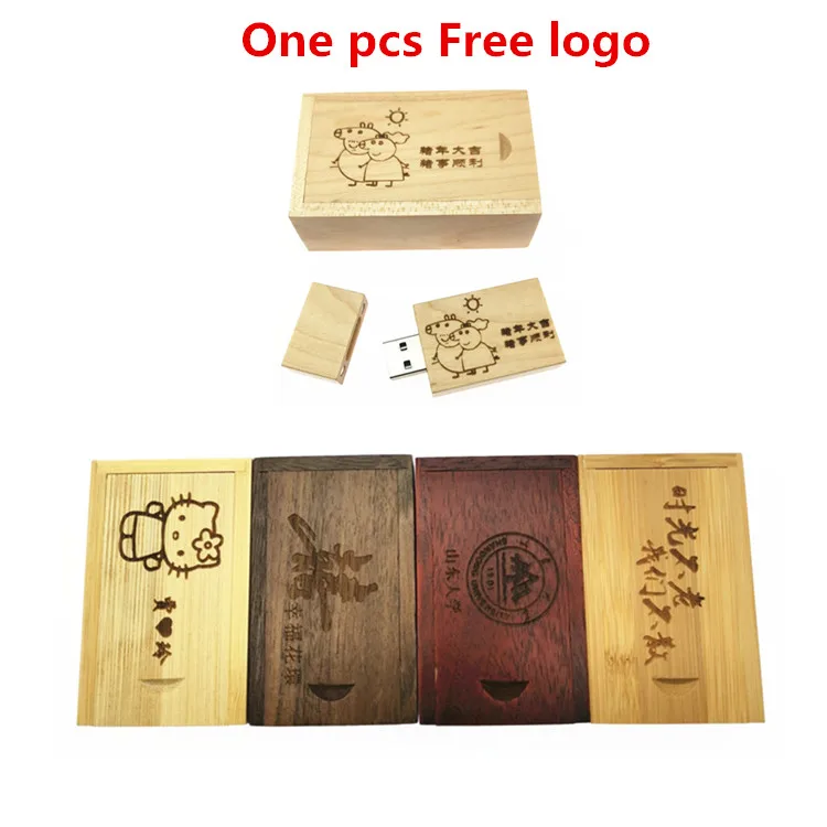 

2019 New One Pcs Free Logo wooden usb + box usb Flash Drive pendrive 4gb 8gb 16gb 32gb 64gb photography wedding gift free logo
