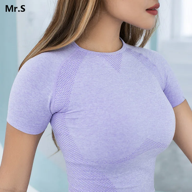 Sports T Shirt Yoga Top Yoga Shirt Sports Shirt Women's Energy Seamless Yoga Shirts Short Sleeve Fitness Gym Top Active Workout Shirt Dry Fit Compression Sports Running T-shirt