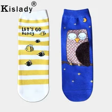 Осень-зима, женские носки высокого качества с милой мультяшной совой, носки с пчелами, хлопковые кавайные синие пушистые носки, модные забавные носки, уличная одежда