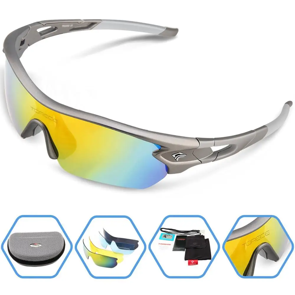 Поляризованные спортивные солнцезащитные очки с 5 сменными линзами для мужчин и женщин Велоспорт Бег Вождение Рыбалка Гольф Пешие очки
