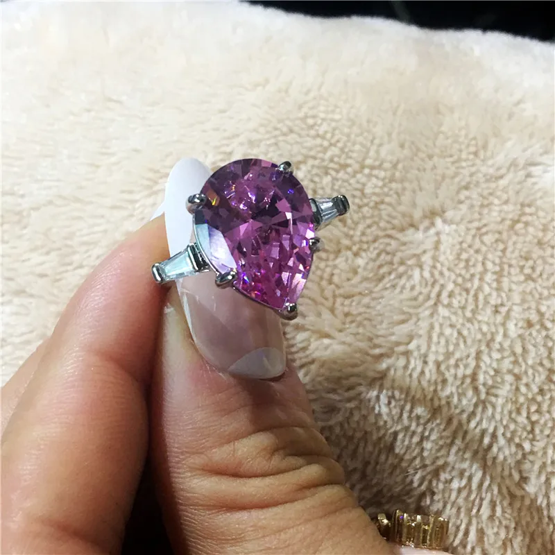 Vecalon романтическое женское кольцо из стерлингового серебра 925 пробы, розовое AAAAA Cz, обручальное кольцо для женщин, Свадебные вечерние ювелирные изделия - Main Stone Color: Style 2